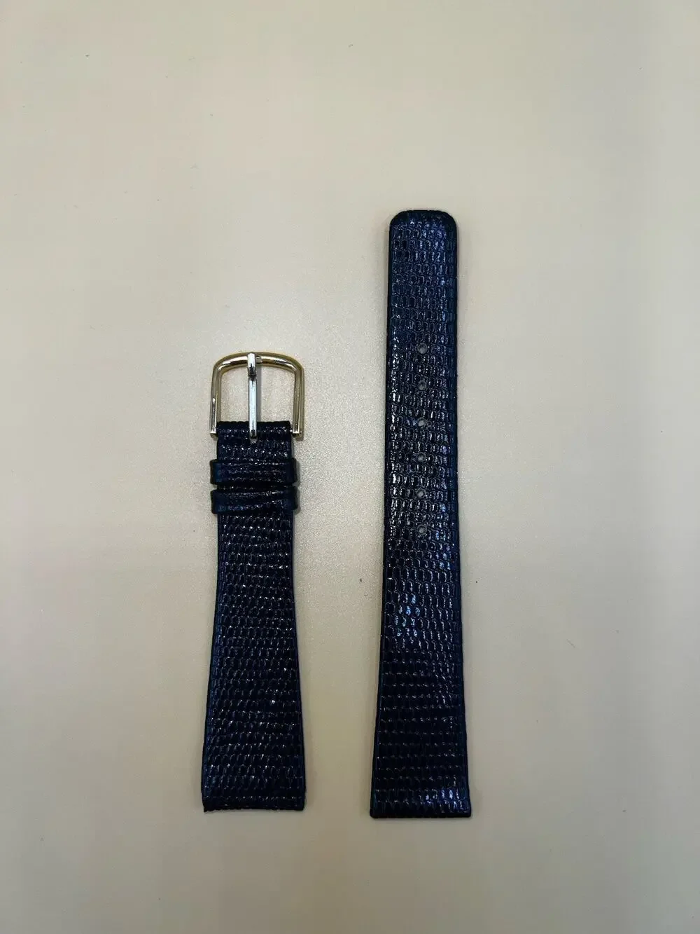 19mm KREISLER Lizard Calfskin Black NOS Vintage Watch Band & Gold-Tone Buckle